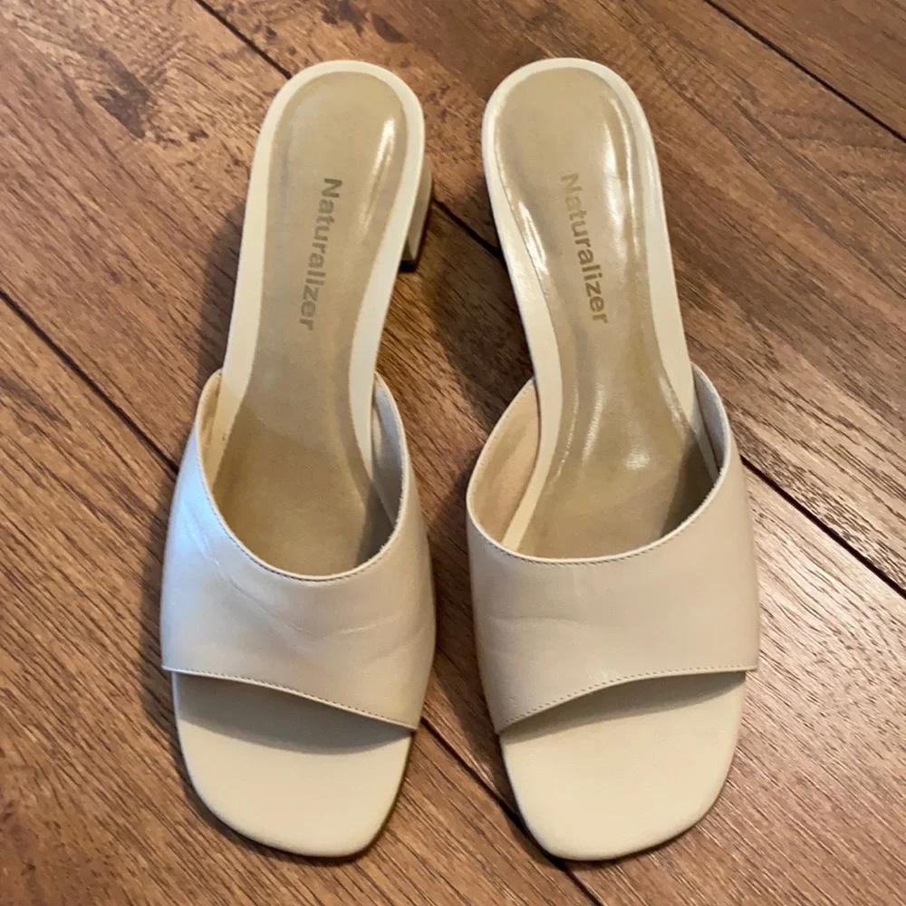 Cream Slide with Chunky Heels